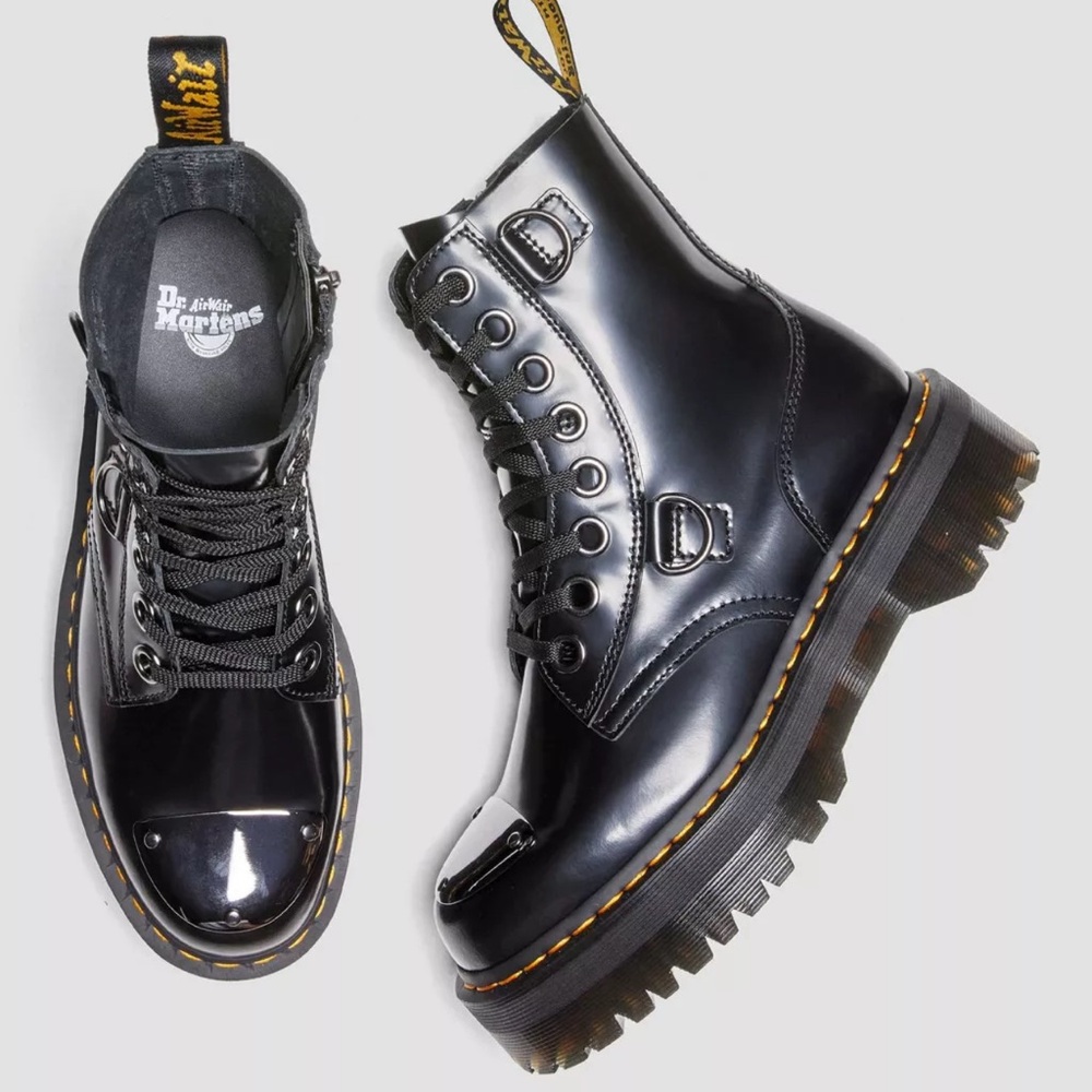 Dr. Martens Jadon Alt Black Leather Boots with Steel Toe